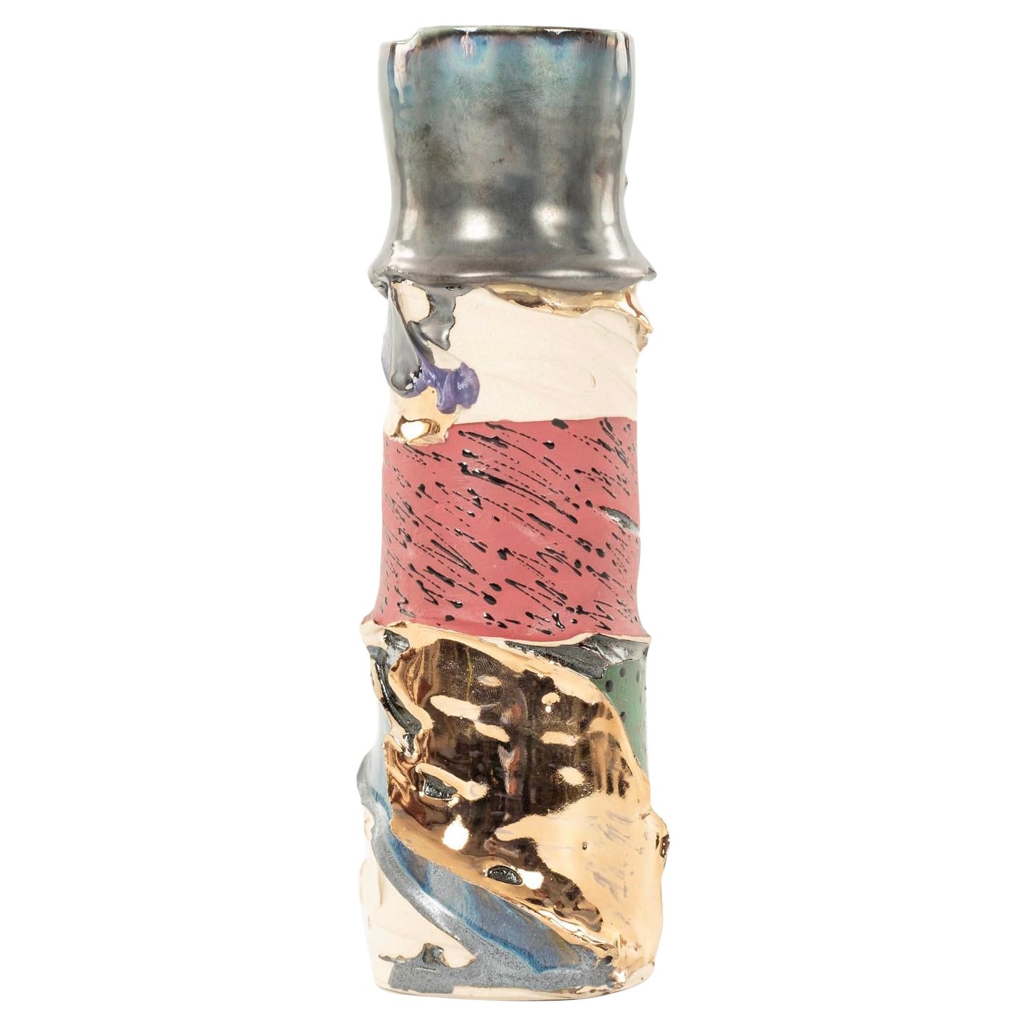 Chase Gamblin Esmalte Fuego Oro 24K  Jarrón urna de porcelana