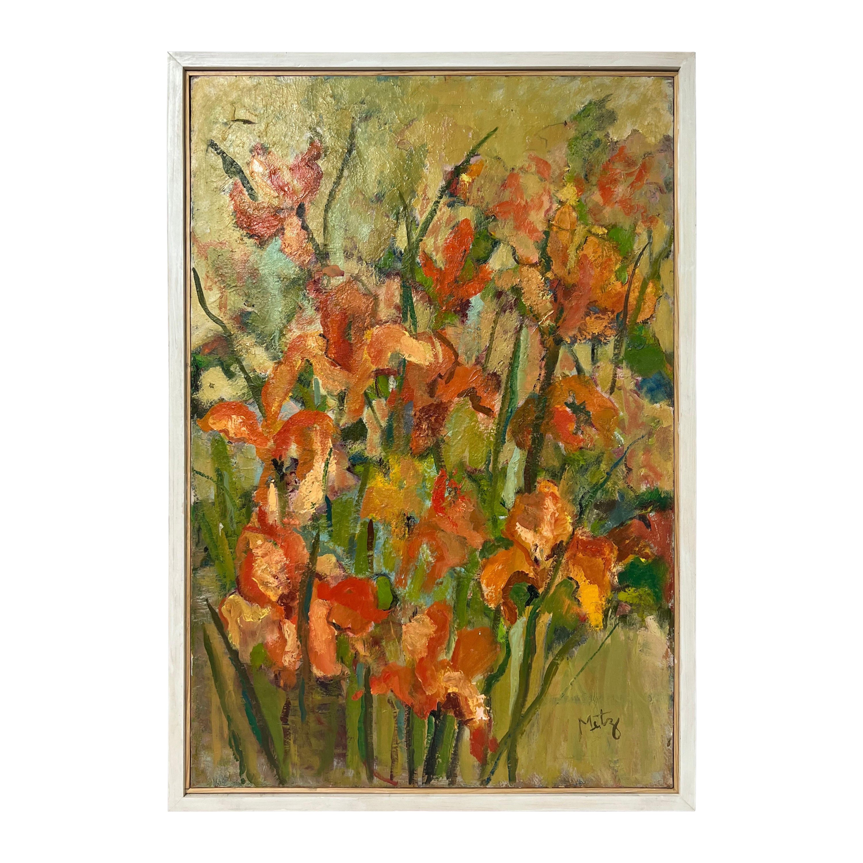 Large Mid Century Still Life of Flowers Signed Metz For Sale