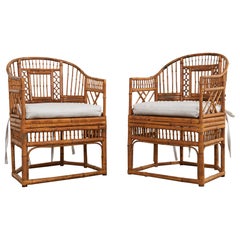 Used Pair of Brighton Pavilion Style Bamboo Cane Dining Armchairs