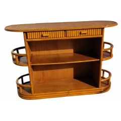 Vintage Restored Rattan Dry Bar Featuring Side Shelves and Mat Top