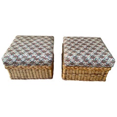 Pair of Rattan Coastal Style Ottomans in the Bielecky Brothers' Manner. C 1970s