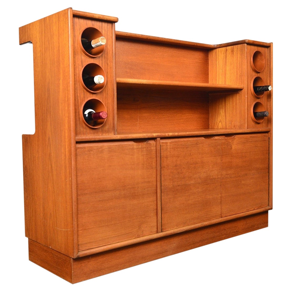 Freestanding Teak Cocktail Bar With White Laminate Top For Sale