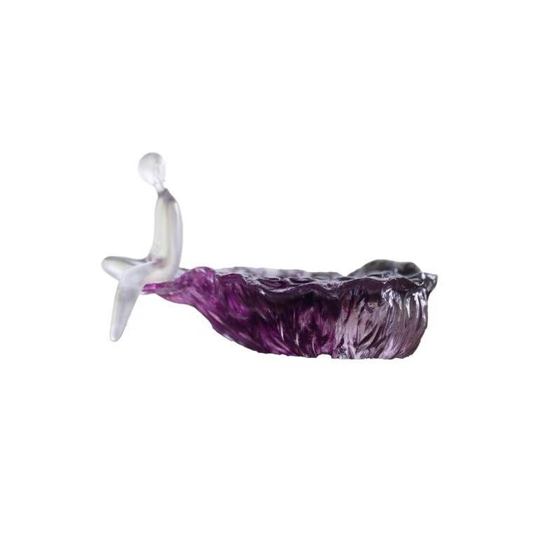 Liuli Fine Art Chinese Glass Sculpture “Contemplation” Transparent and Purple For Sale