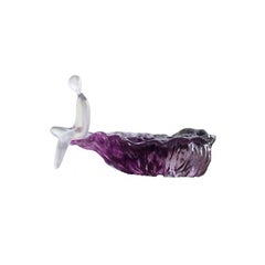 Liuli Fine Art Chinese Glass Sculpture “Contemplation” Transparent and Purple
