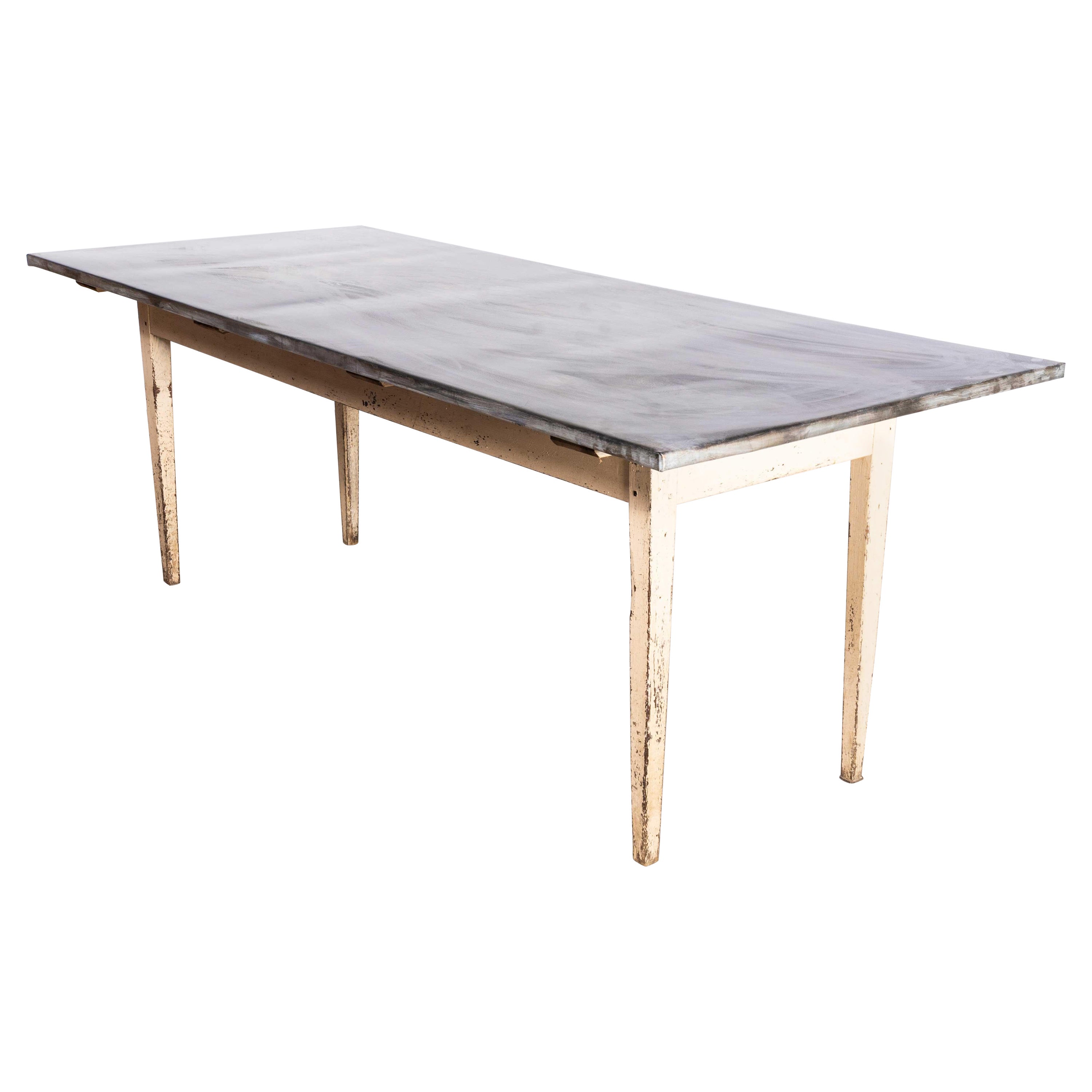 1950's Original French Farmhouse  Zinc Top Dining Table For Sale