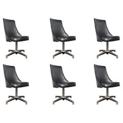 Set of Six Chromcraft Swivel Dining Chairs In Black Vinyl