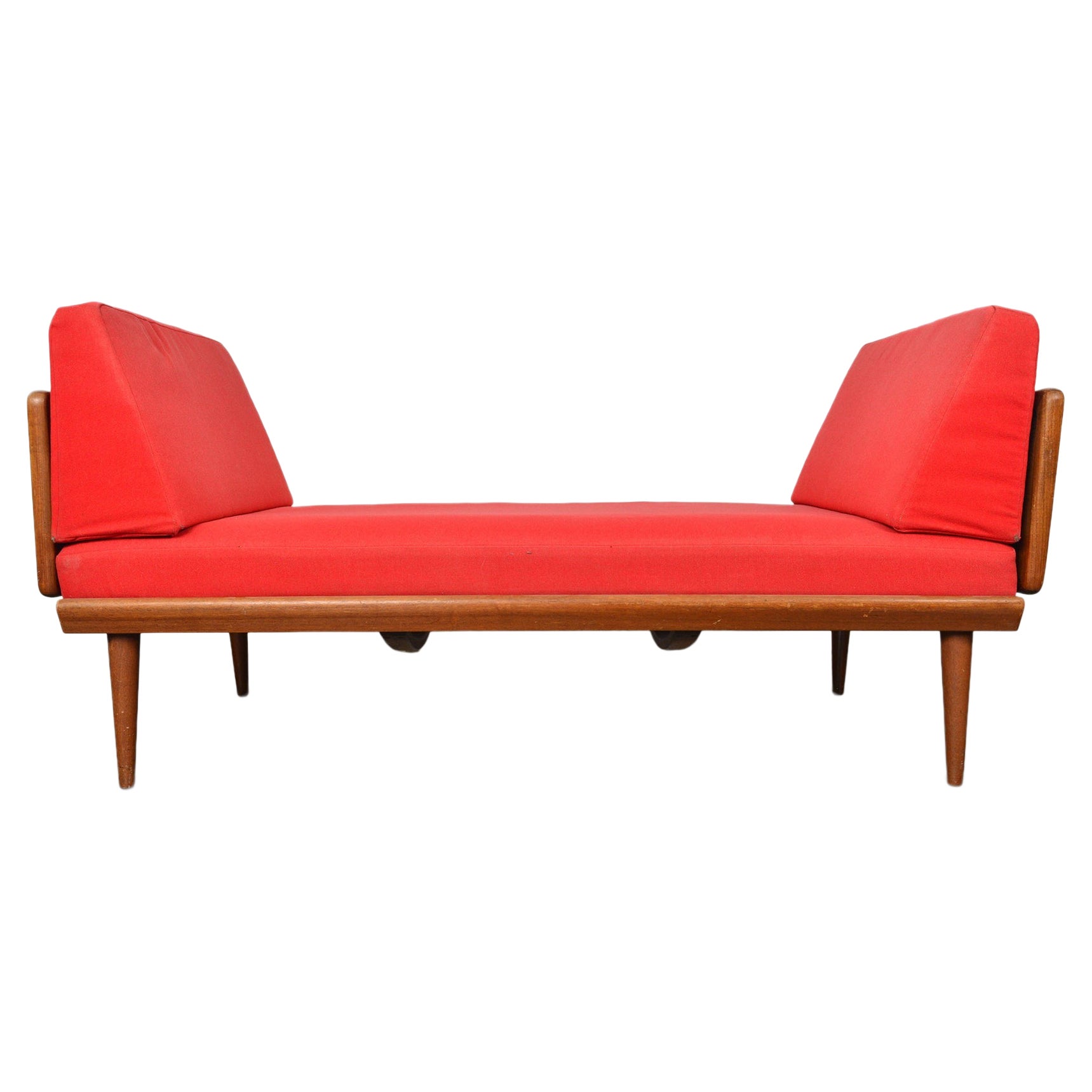 Teak + Cane Loveseat / Daybed By Peter Hvidt