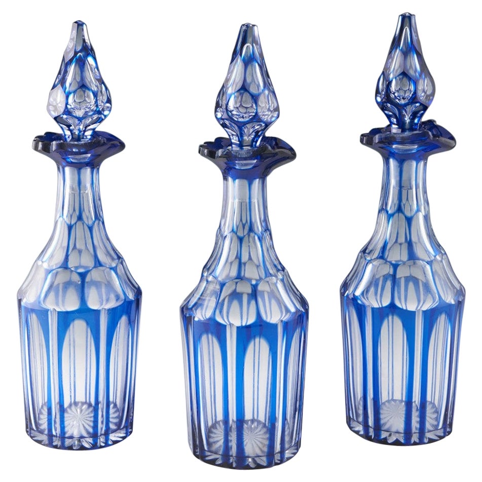 Set of Three Victorian Gothic Revival Decanters c1850 For Sale