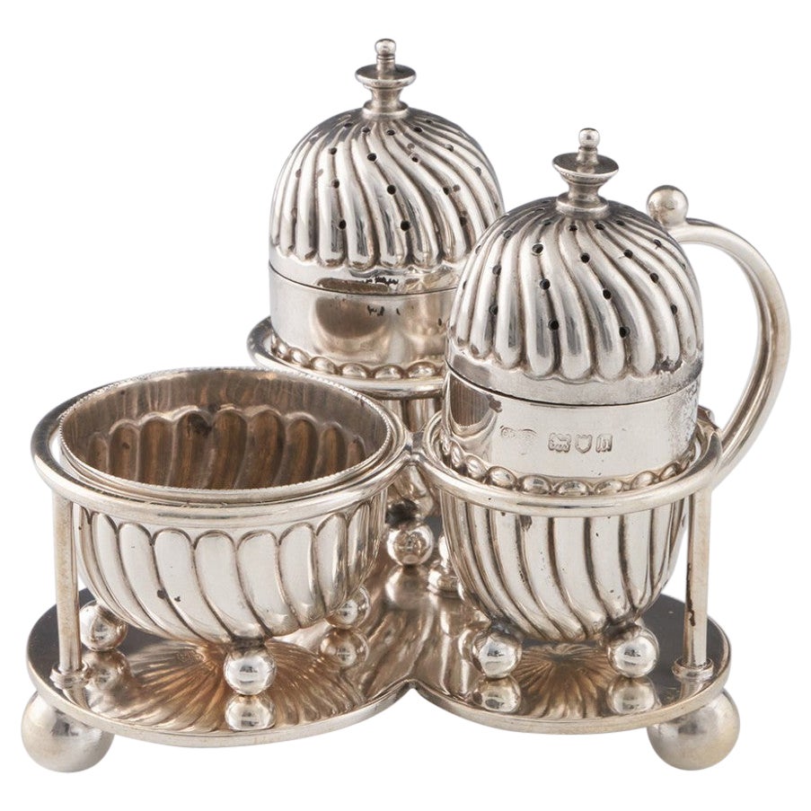 Goldsmiths and Silversmiths Sterling Silver Cruet Set London 1903 For Sale