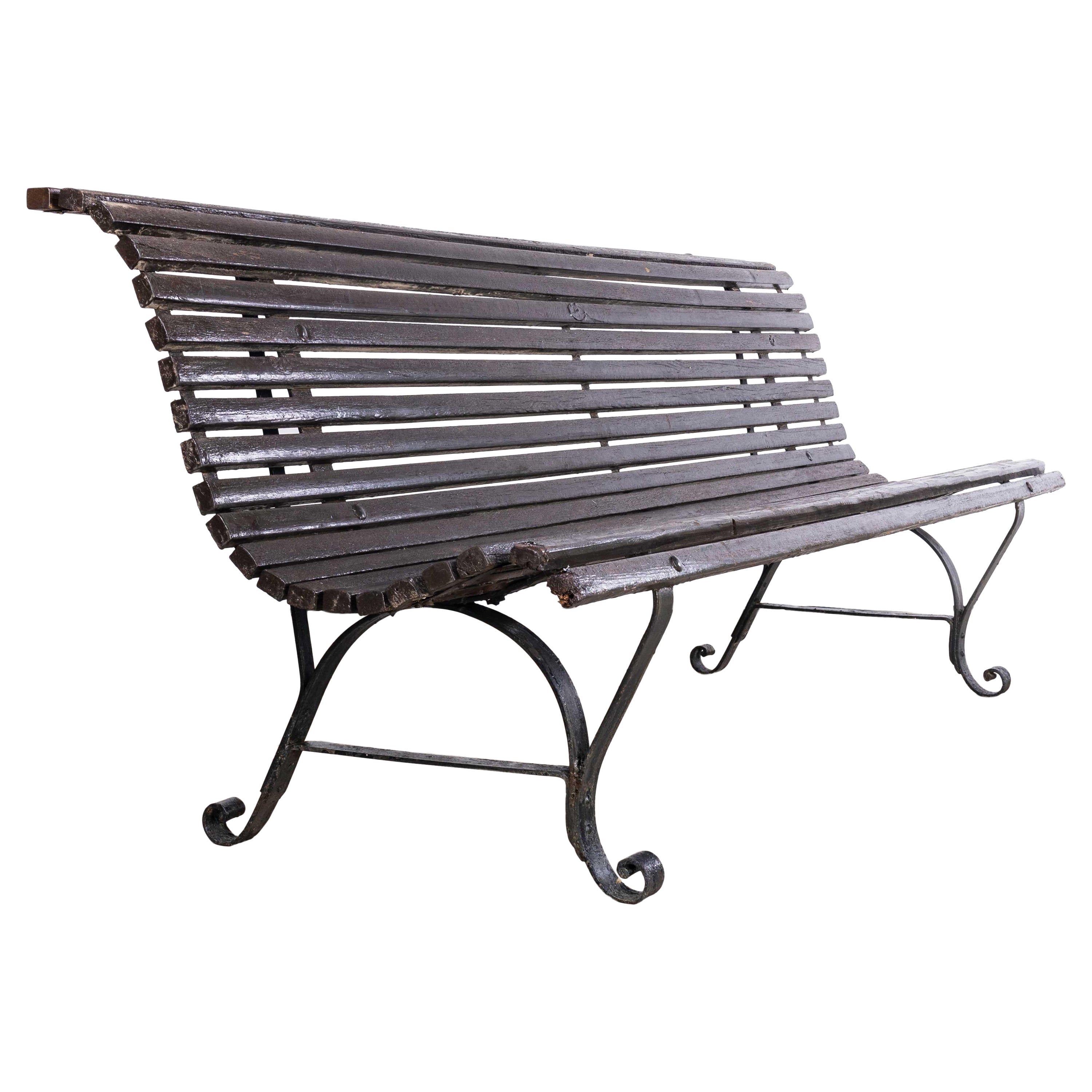 1940's French Outdoor - Garden Slatted Bench - Scroll Feet For Sale