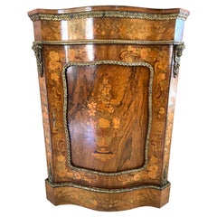 Outstanding Quality Antique Burr Walnut Inlaid Floral Marquetry Side Cabinet