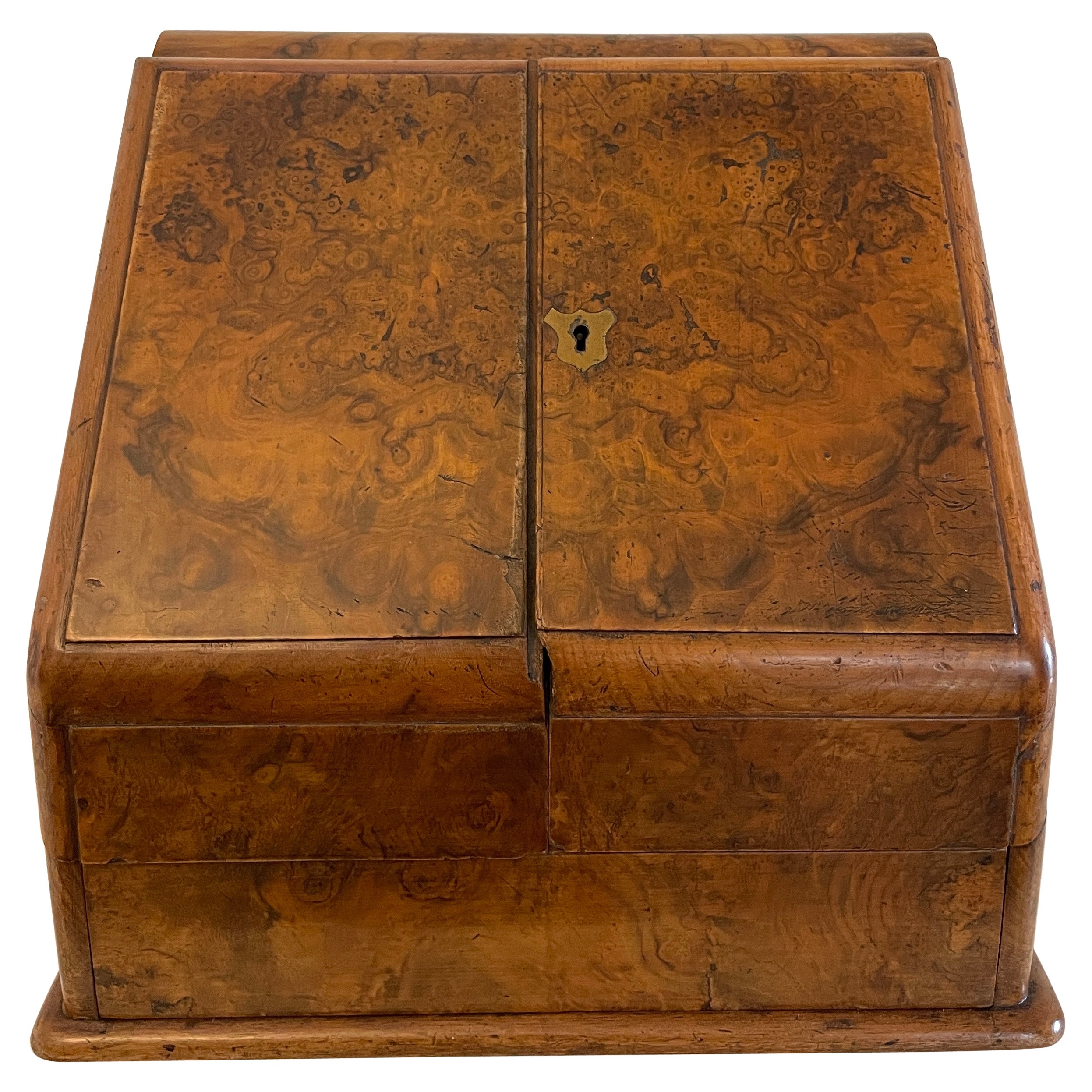 Antique Victorian Burr Walnut Stationery Box  