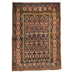 Rare tapis caucasien ancien Kuba Shirvan de 4x5,4 pieds, vers 1880
