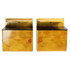 Wall Mount Art Deco Bedside Tables With Glass Tops, Czechoslovakia 1940s