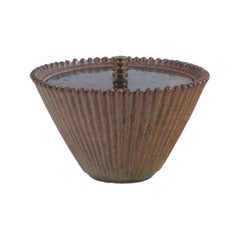 Vintage Arne Bang. Ceramic vase with lid in patinated brass. 