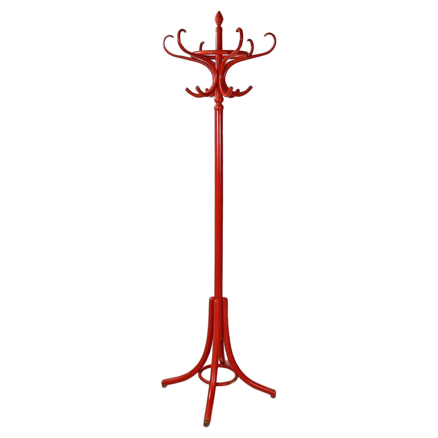 Italian modern red wooden floor coat hanger, 1970s