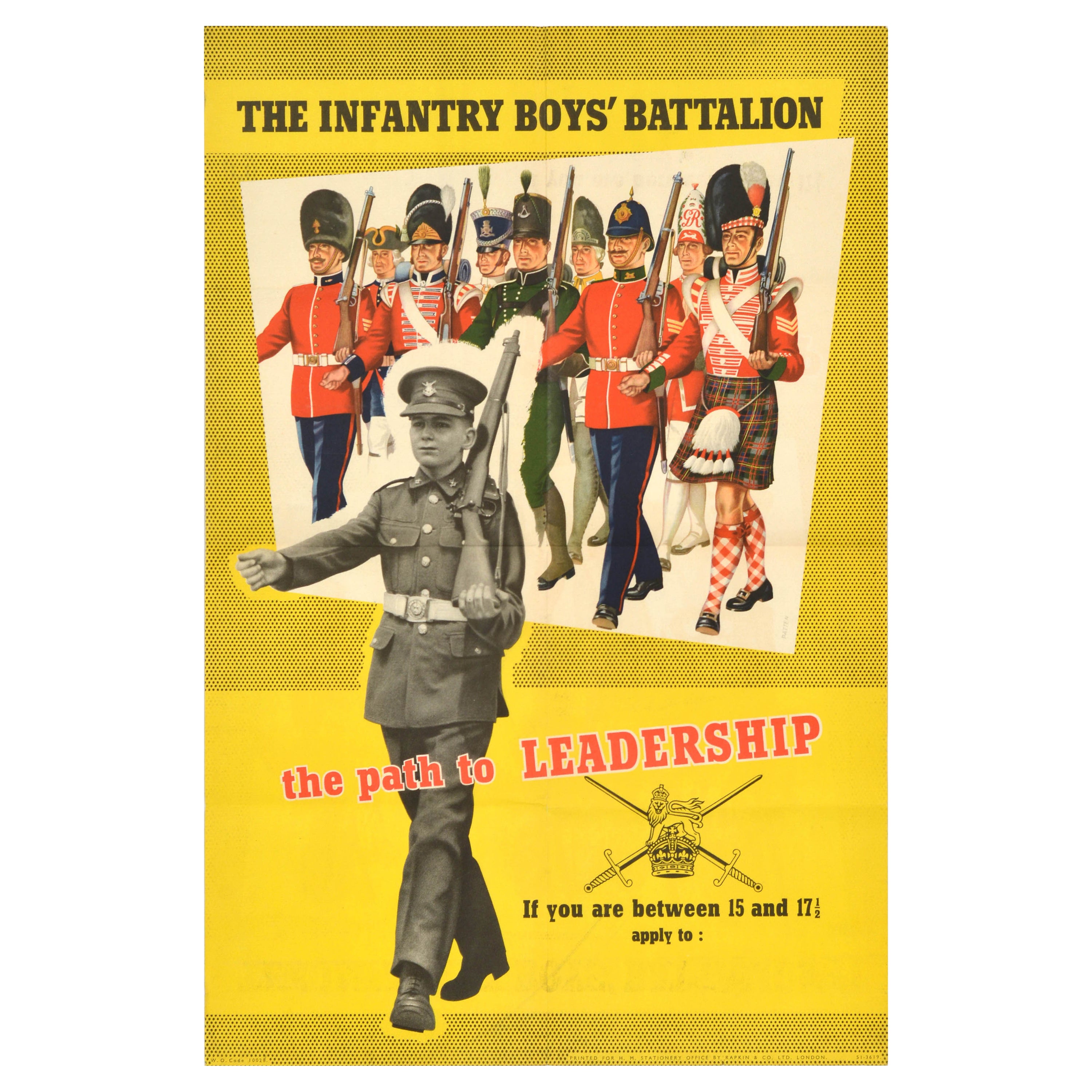 Affiche de recrutement vintage originale pour les garçons de l'infanterie, chemin vers la leadership en vente
