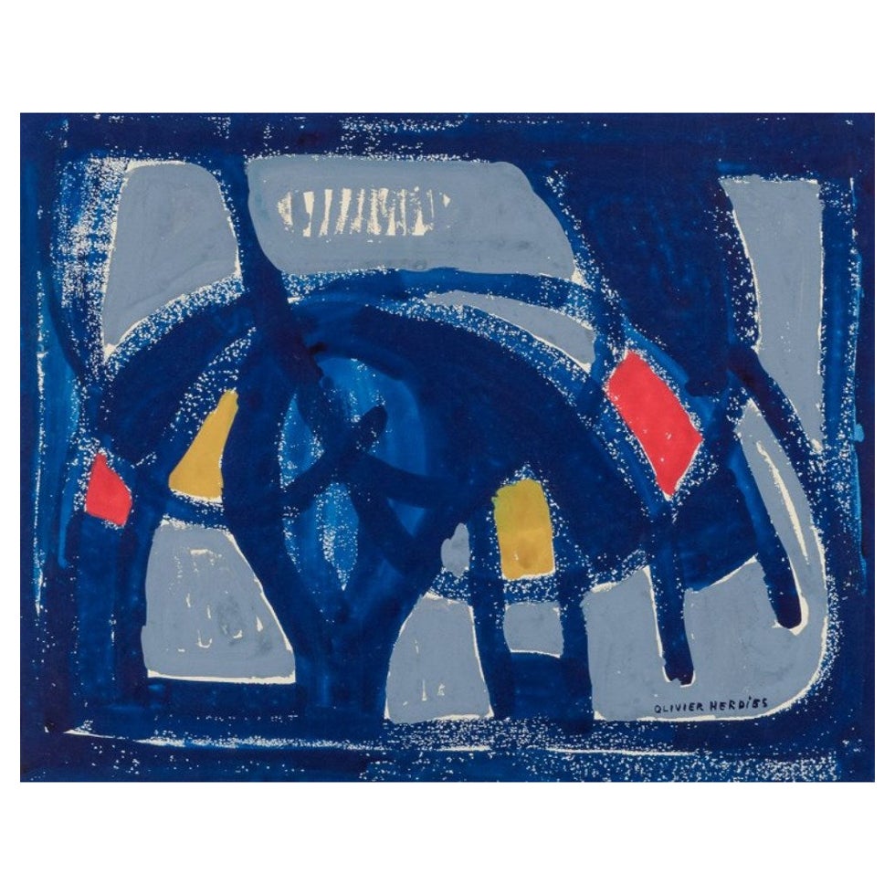 Olivier Herdies, französischer Künstler aufgeführt. Öl auf Papier. Abstrakte Zusammensetzung