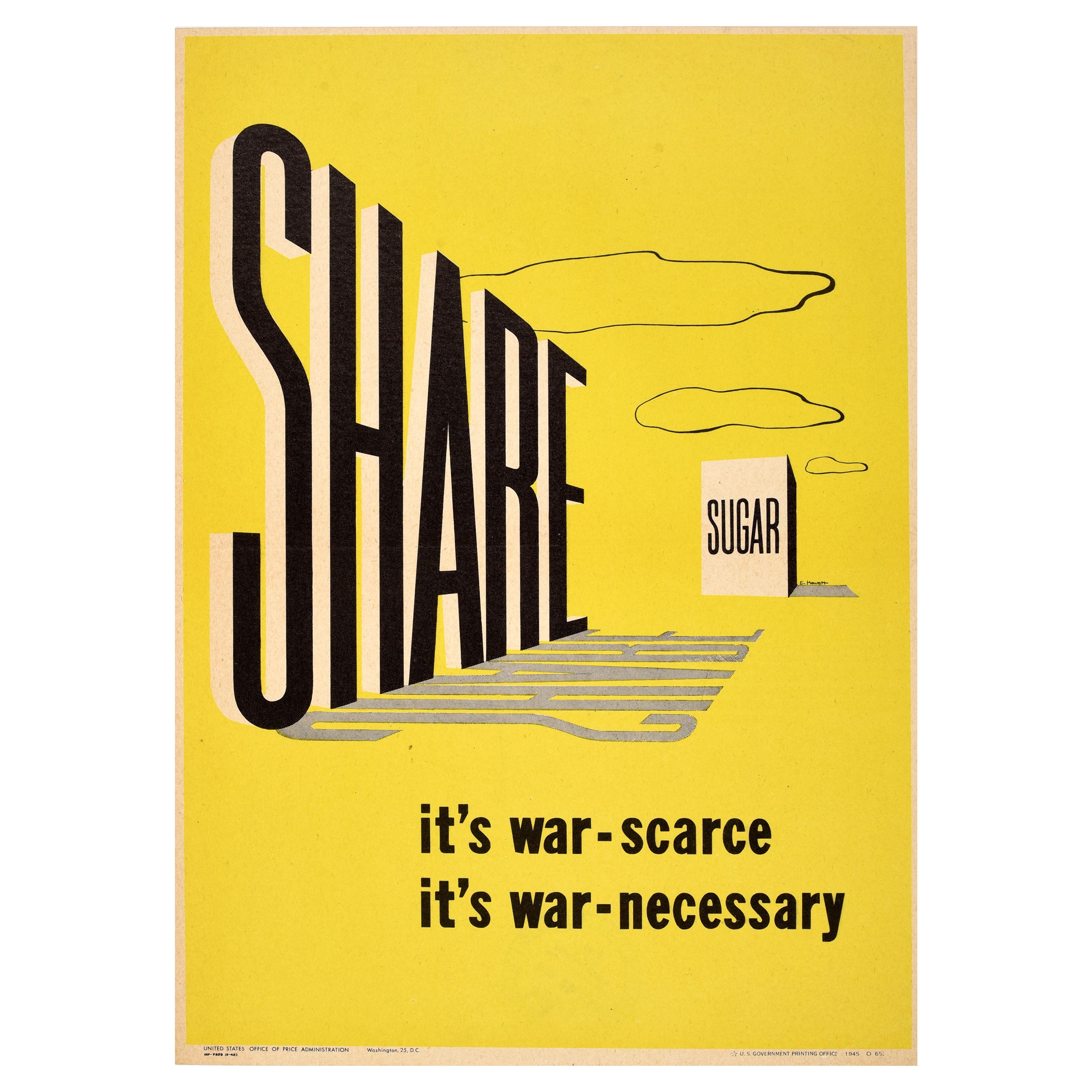 Original Vintage War Propaganda Poster Share Sugar WWII Modernism US Rationing For Sale