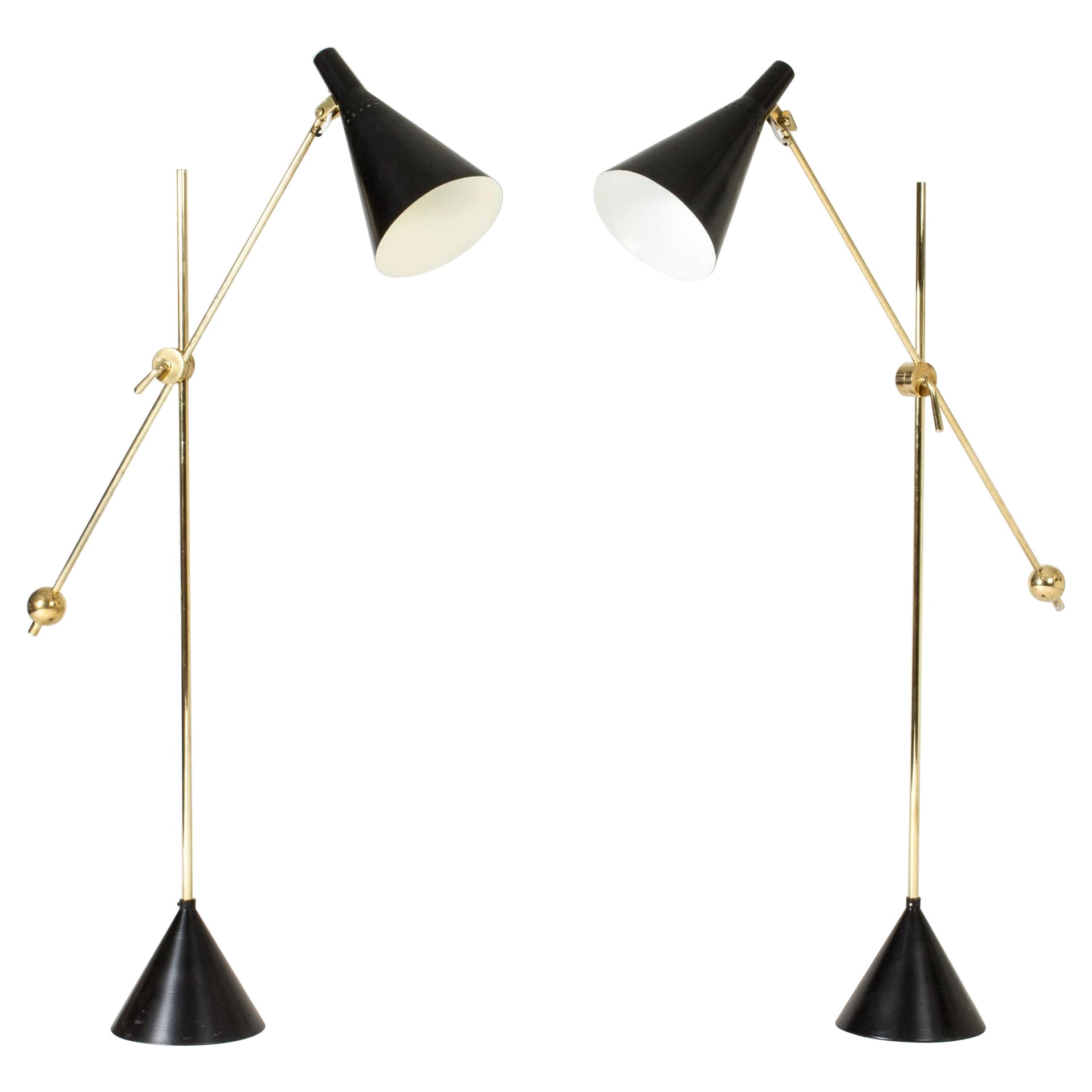 Pair of Midcentury Brass Floor Lamps by Tapio Wirkkala for Idman Oy