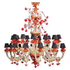 Vintage Luxurious Red and Gold Murano Glass Chandelier 1980s