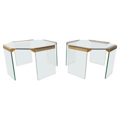 Retro glass and brass side tables, 1980s