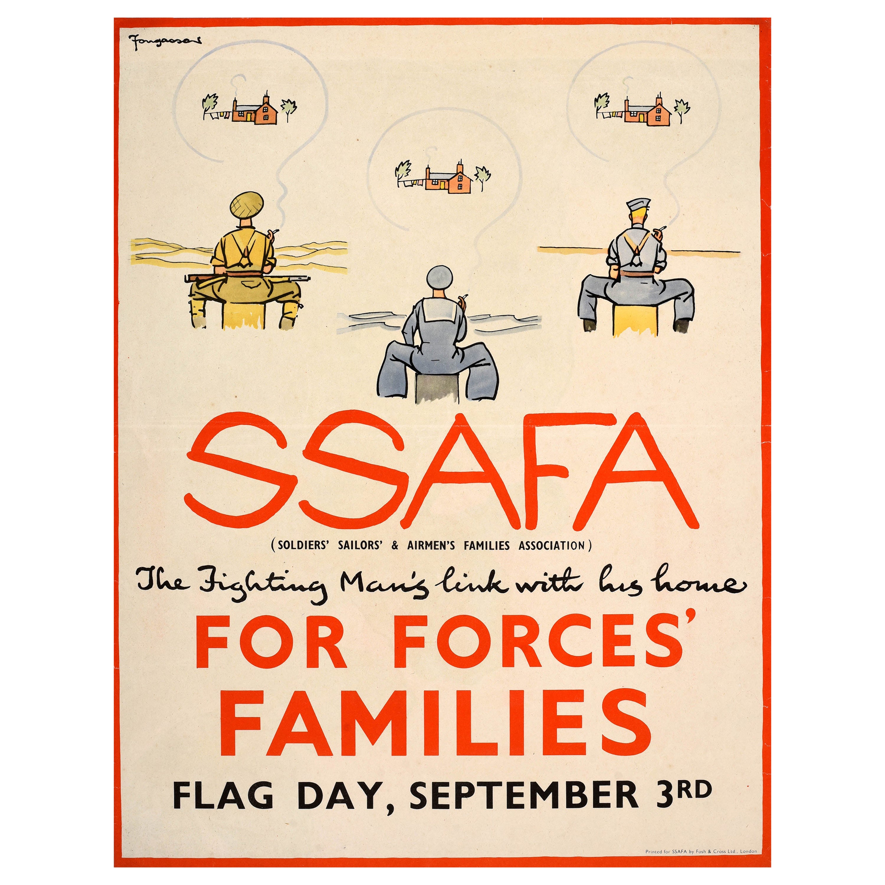 Affiche rétro originale de la Seconde Guerre mondiale, SSAFA, Soldiers, Sailors Airmen familles Association en vente