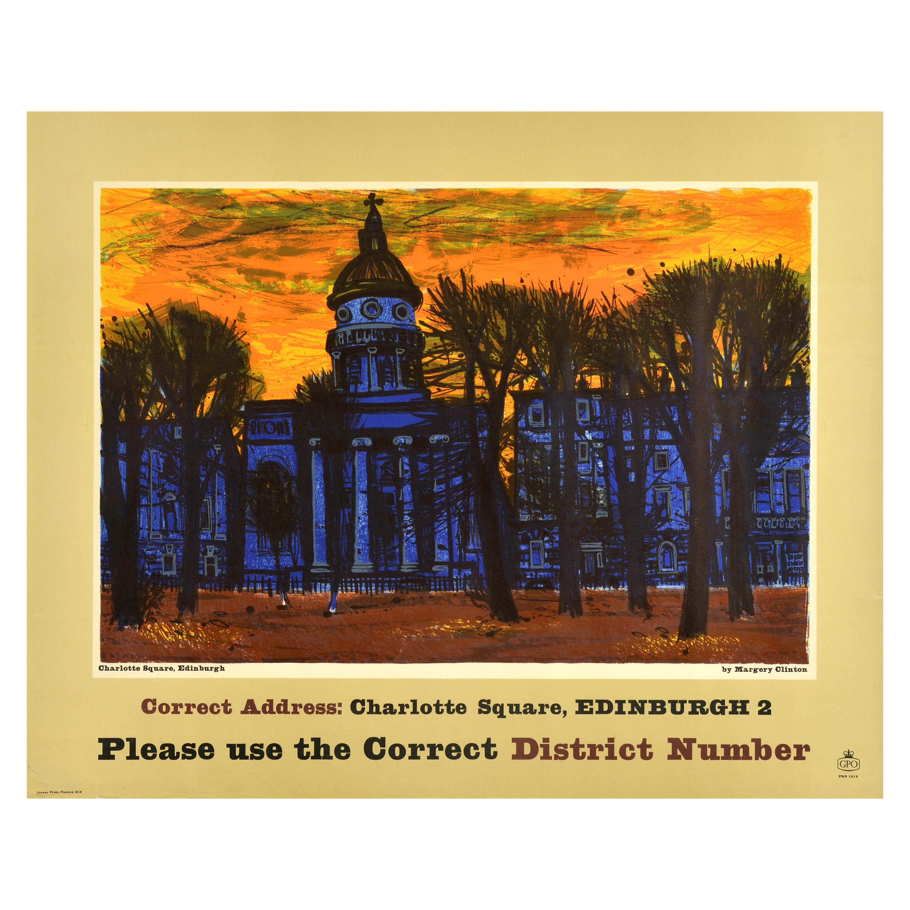 Original Vintage Post Office Advertising Poster Charlotte Square Edinburgh GPO For Sale