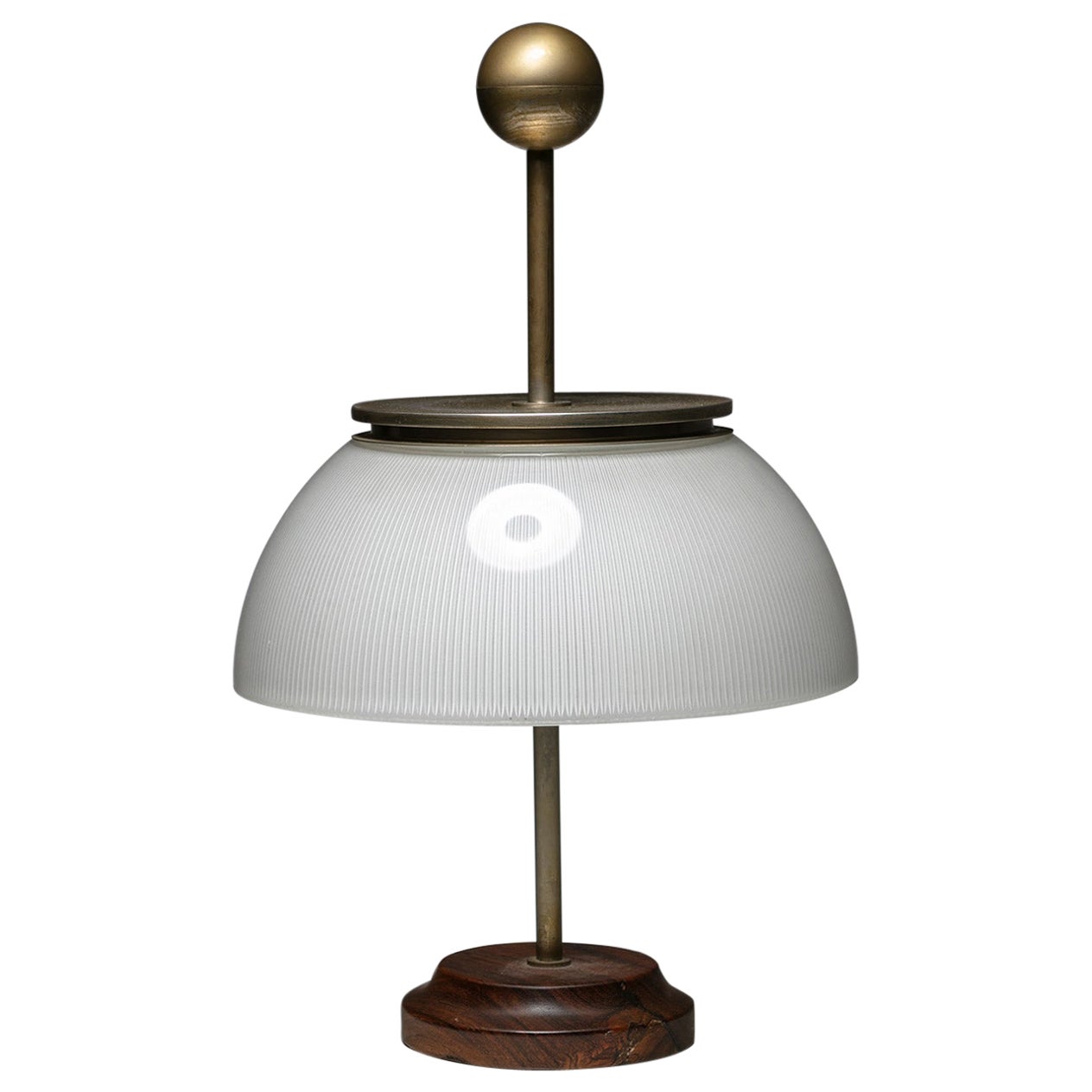 Rare "Alfa" Glass Table Lamp, Wood Base, by Mazza for Artemide, Italy, 1960s For Sale