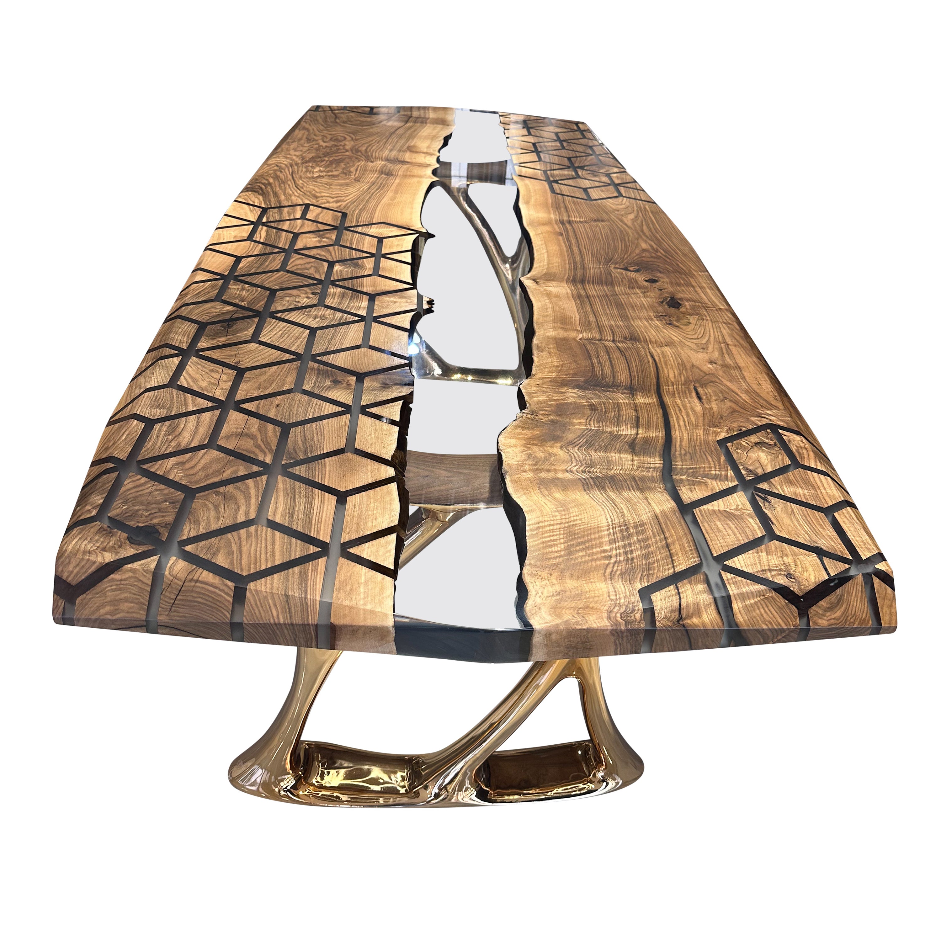 Table de salle à manger en bois de noyer et résine époxy River sur mesure Handcraft en vente