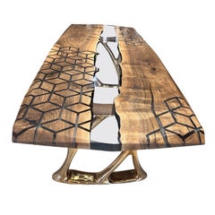 Table de salle à manger en bois de noyer et résine époxy River sur mesure Handcraft