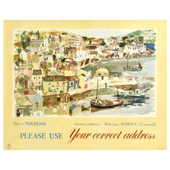 Original Vintage Post Office Advertising Poster Polruan Fowey Cornwall GPO UK