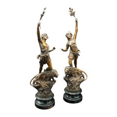 Pair Of Antique Decorative Figures, French Bronze Spelter, Classic Taste, Statue