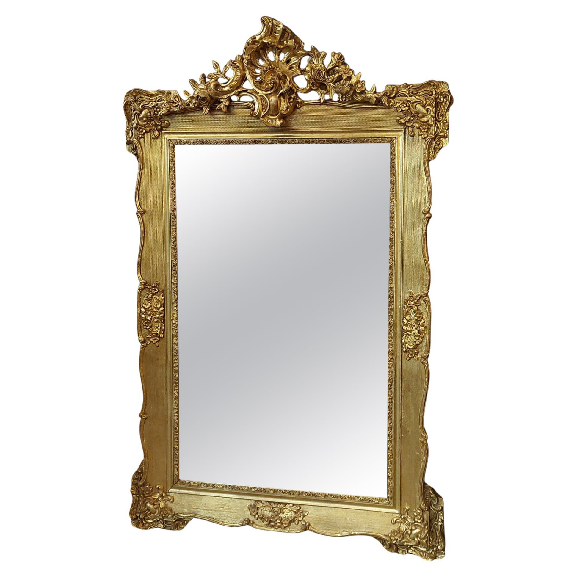 19thC Gilt Gesso & Carved Wood Mirror For Sale