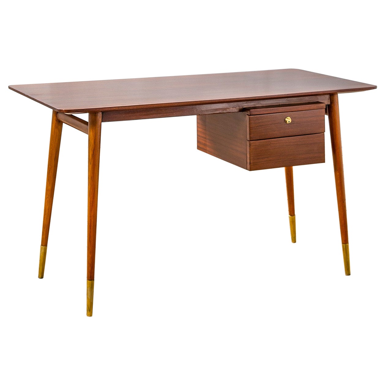 20th Century Melchiorre Bega Desk with wooden structure, drawers Brass details For Sale
