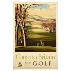 Original Vintage Sport-Reiseplakat Come To Britain For Golf Rowland Hilder, UK, Vintage