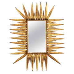 Spanish Sunburst Mirror in Gilt Metal, 1950s