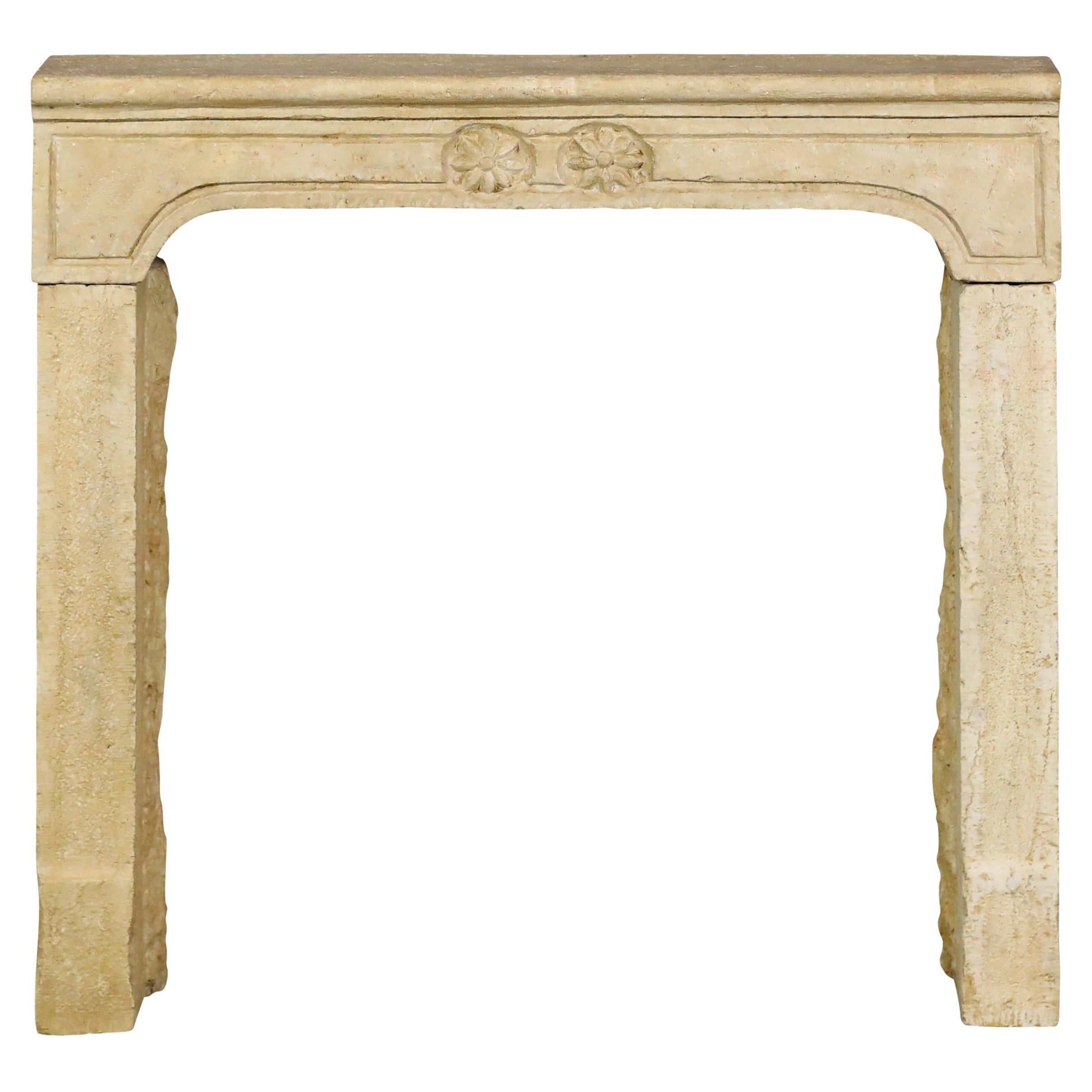 Brutalist French Reclaimed Fireplace Surround In Hard Limestone For Sale