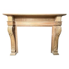 Retro Oversize Carved Wood Fireplace Mantel with Acanthus Leaf Corbels.  