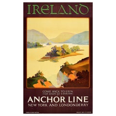 Original Vintage Travel Poster Ireland Come Back To Erin Anchor Line Cruise Ship