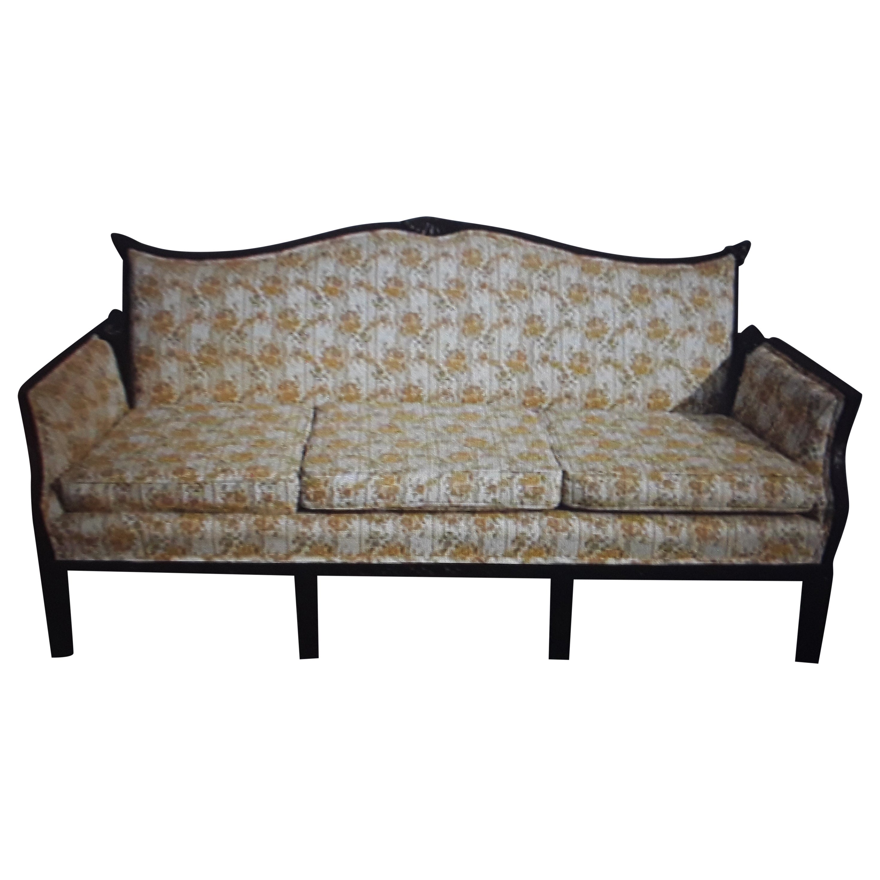 Grand canapé Hollywood Regency des années 1950 sculpté de manière experte Chinoiserie/Asie en vente