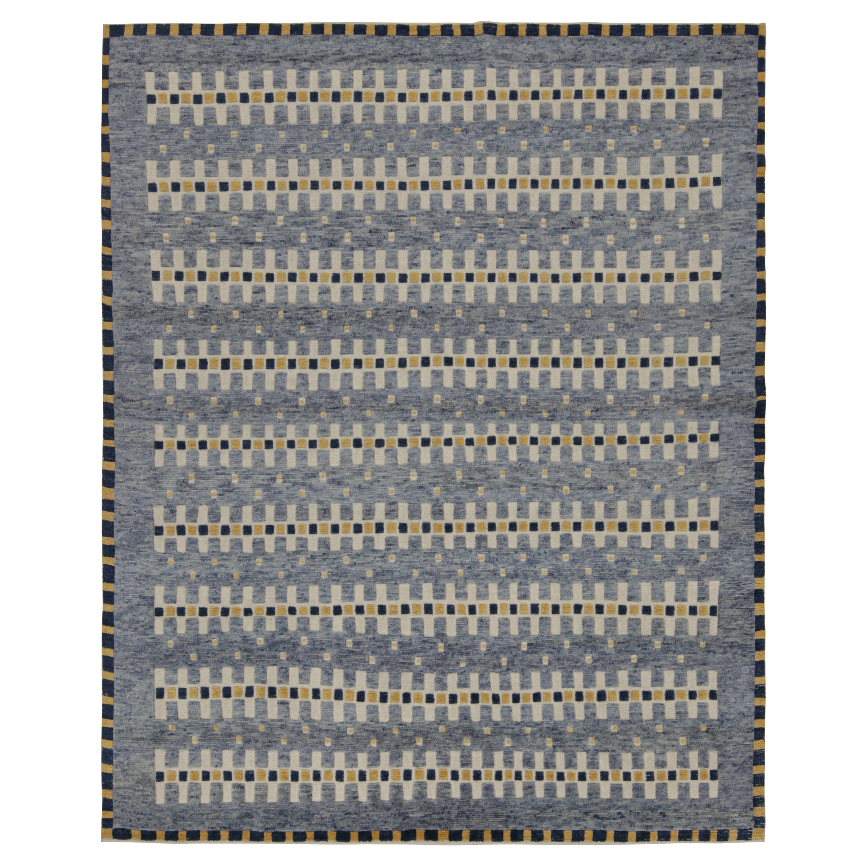 Rug & Kilim’s Scandinavian Style Rug in Blue with Geometric Patterns For Sale