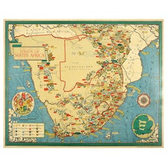 Original-Vintage-Poster, illustrierte Karte, Union von Südafrika, MacDonald Gill