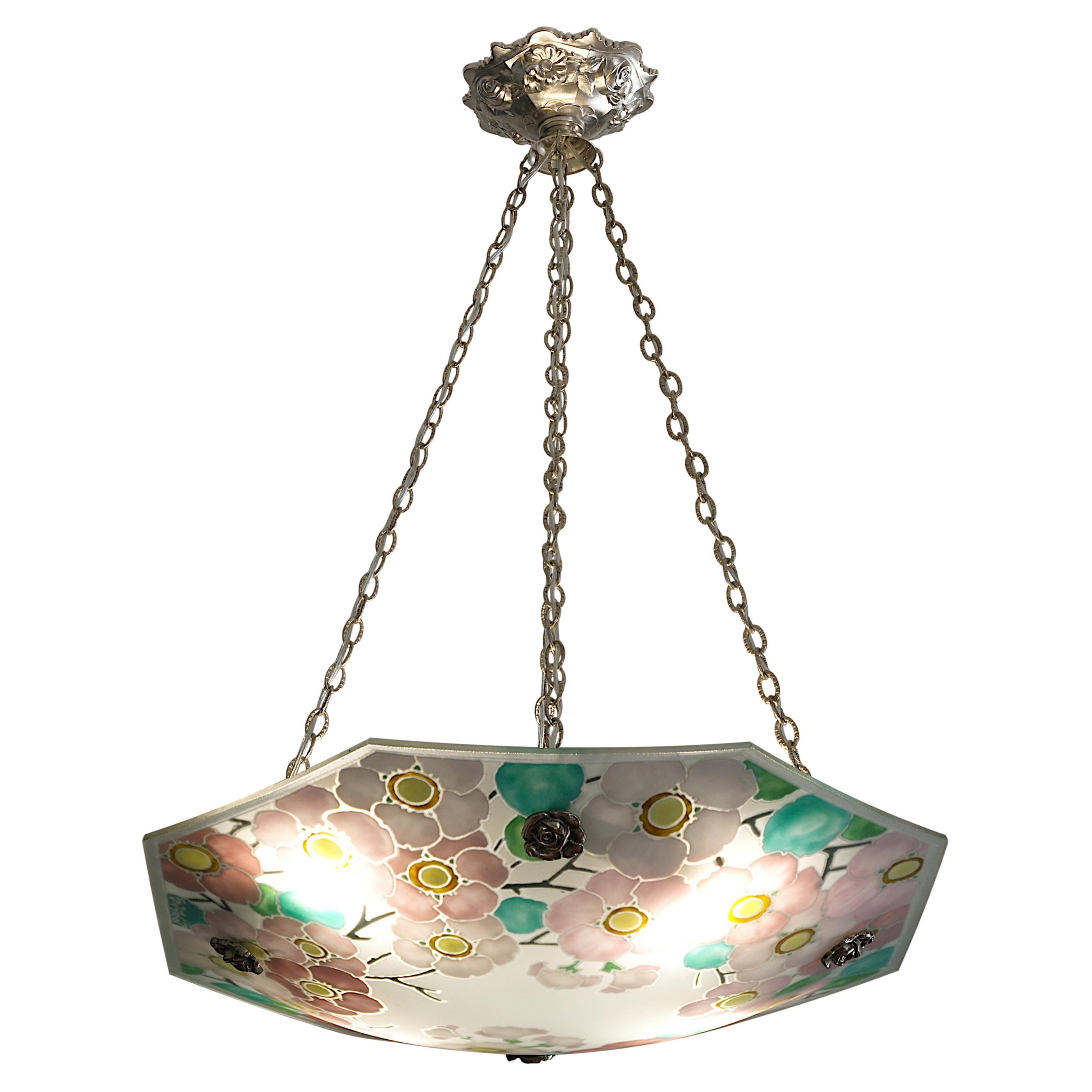 Loys Lucha French Art Deco Pendant Chandelier, 1920s For Sale