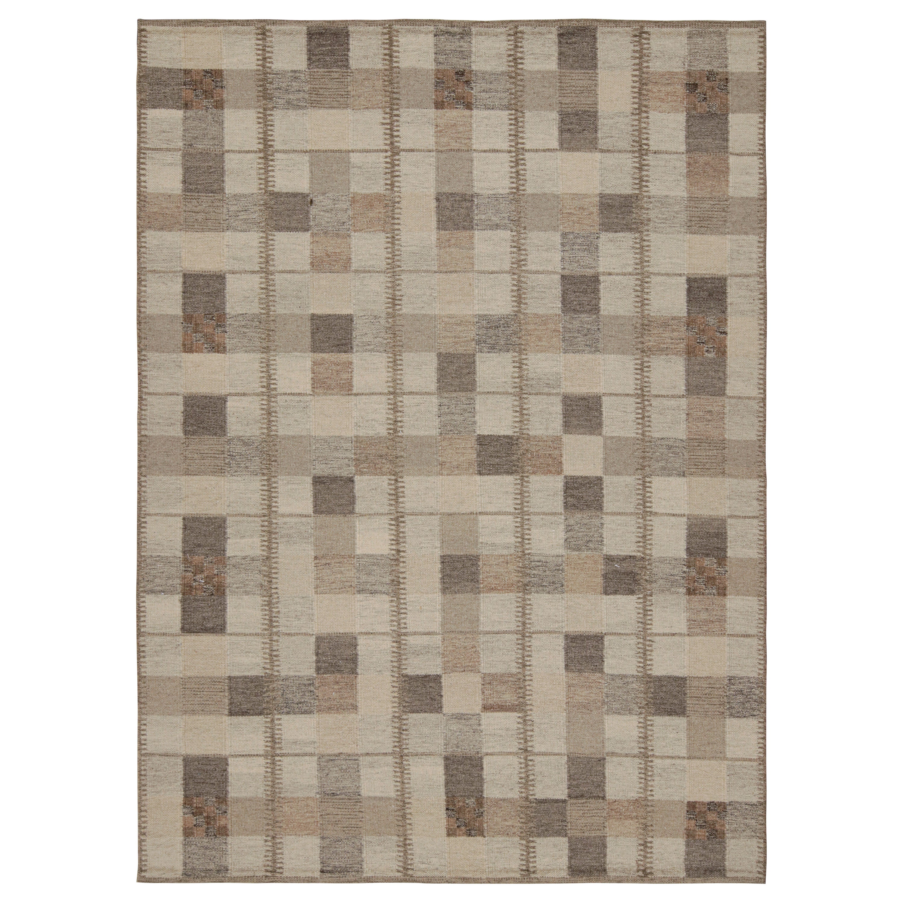 Rug & Kilim’s Scandinavian Rug With Beige-Brown Geometric Patterns For Sale