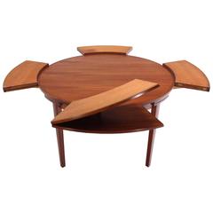 Rare Danish Modern Teak Round Expandable Top Dining Table