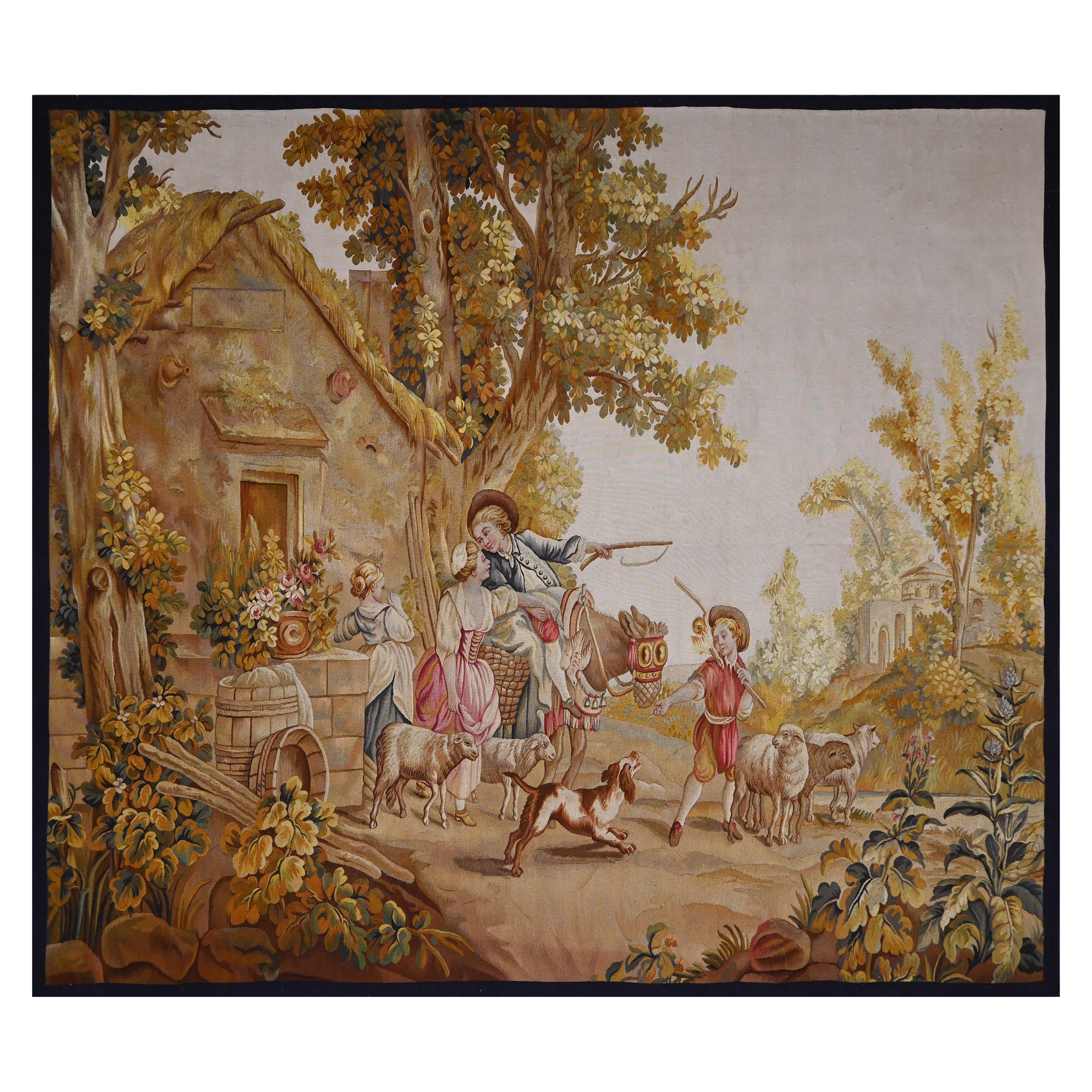 Französischer Wandteppich aus Aubusson, ländliche Szene - Nr. 1344 im Angebot