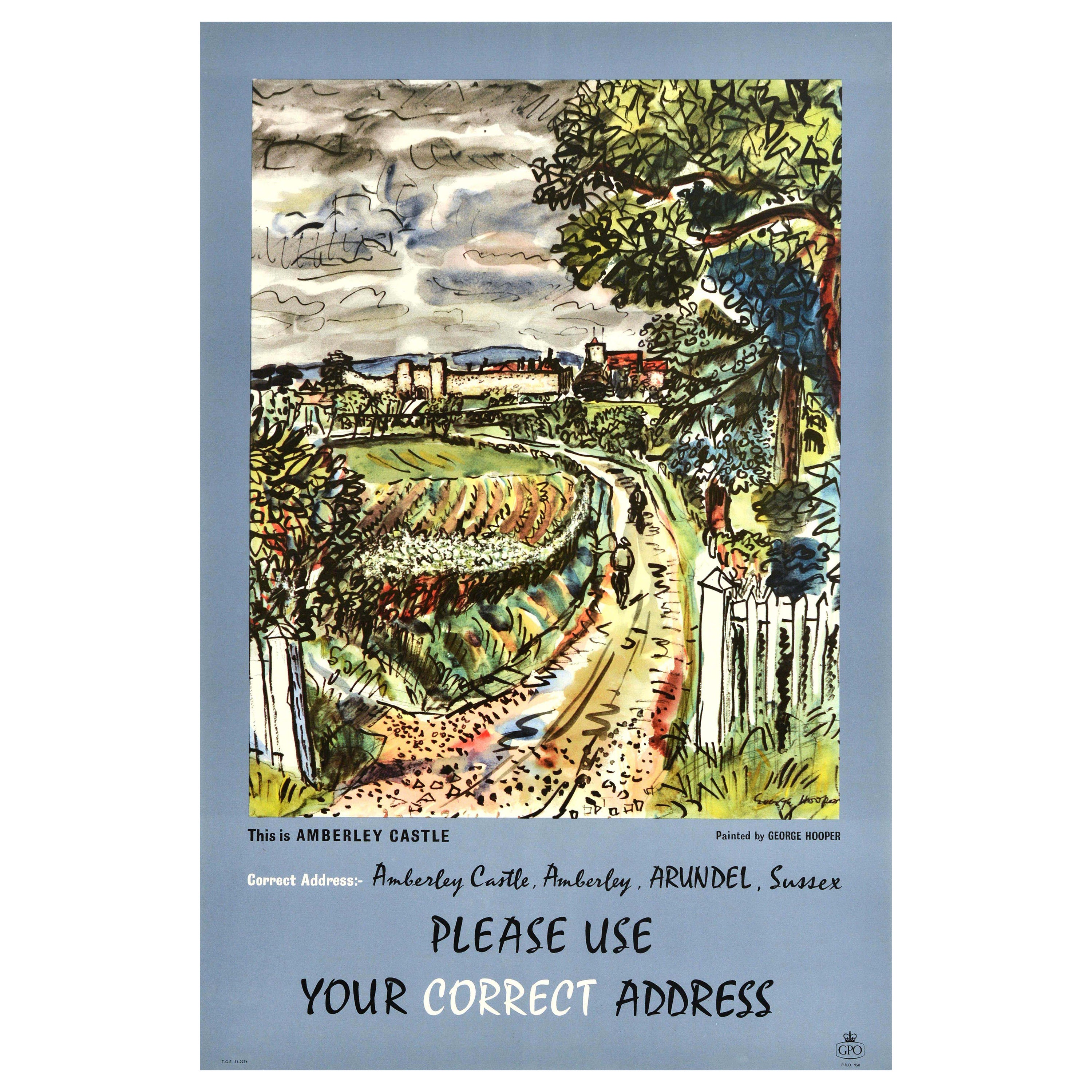 Original Vintage Post Office Advertising Poster Amberley Castle Arundel Sussex For Sale
