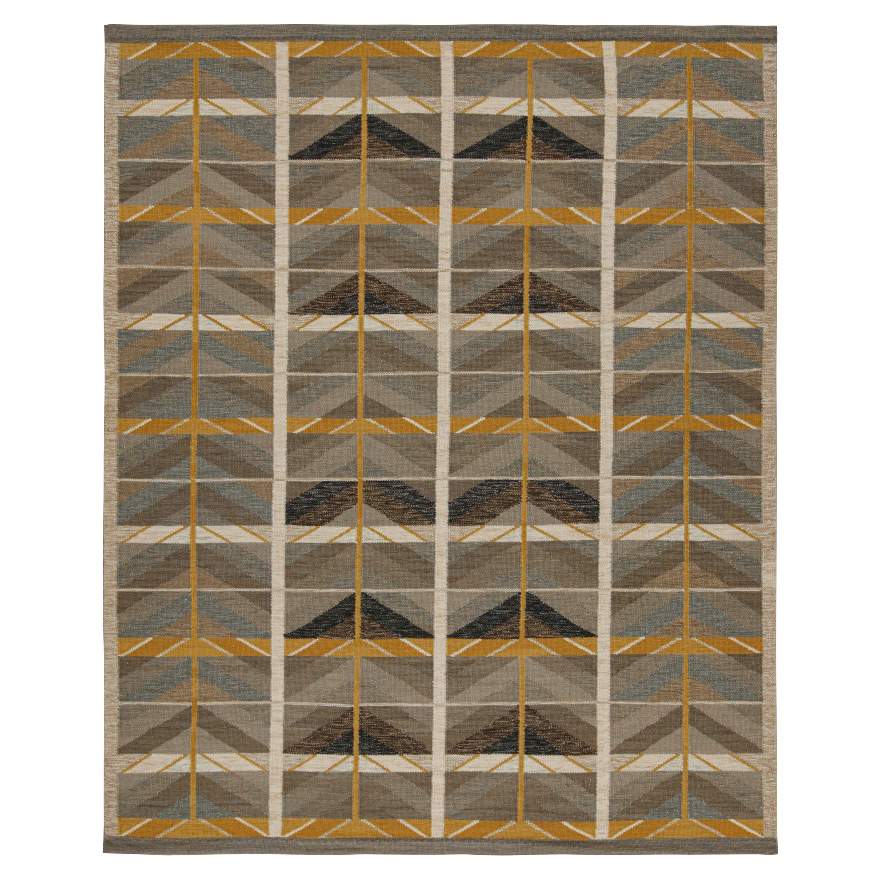 Rug & Kilim’s Scandinavian Style rug in Brown, Blue and Gold Patterns For Sale