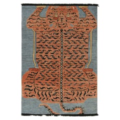 Rug & Kilim’s Pictorial Tiger-Skin Rug in Orange, Blue and Black